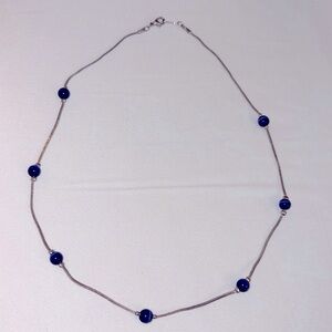 Vintage Silver Tone Blue Cat’s Eye Bead Choker